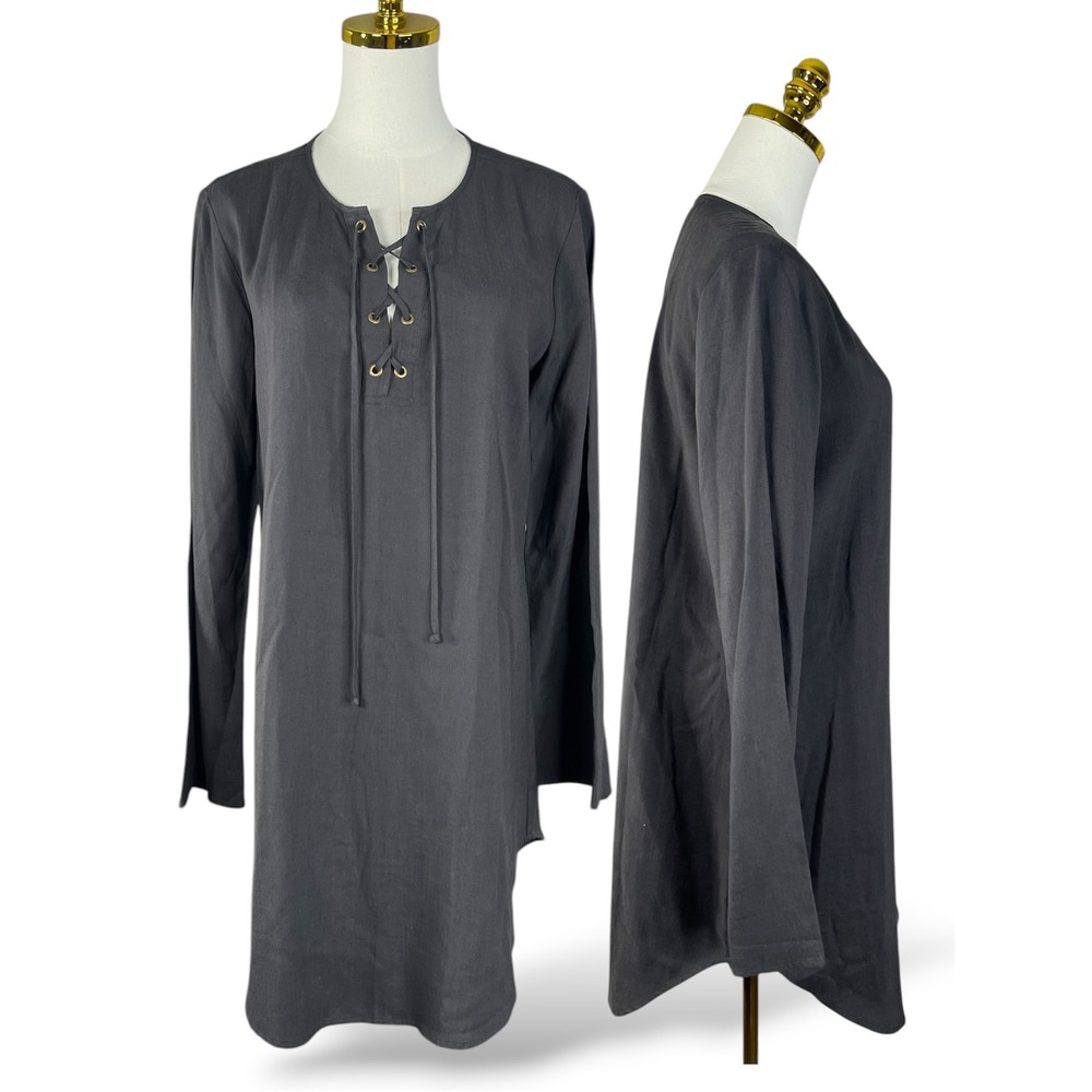 Cloth & Stone Womens Tencel Lace Up Tunic Top Black Long Sleeve M C1272-654-372